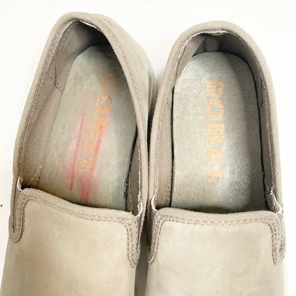Sorel Campsneak Gray Green Suede Leather Slip On Flats Sneakers Women’s Size 8.5